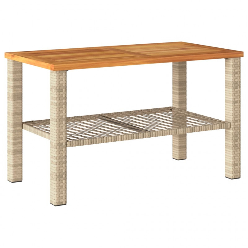 Stolik ogrodowy, beżowy, 70x38x42 cm, polirattan i akacja
