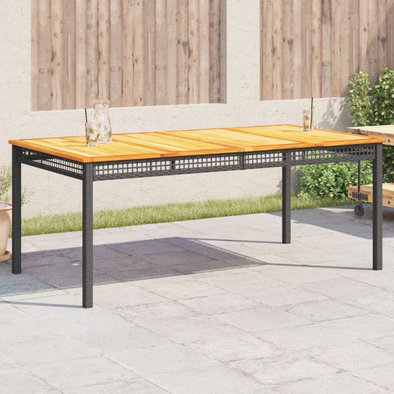 Stół ogrodowy, czarny, 180x90x75 cm, polirattan i akacja
