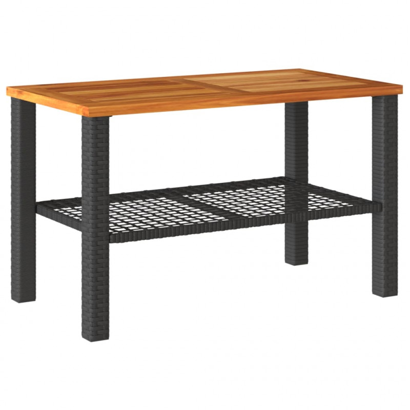 Stolik ogrodowy, czarny, 70x38x42 cm, polirattan i akacja