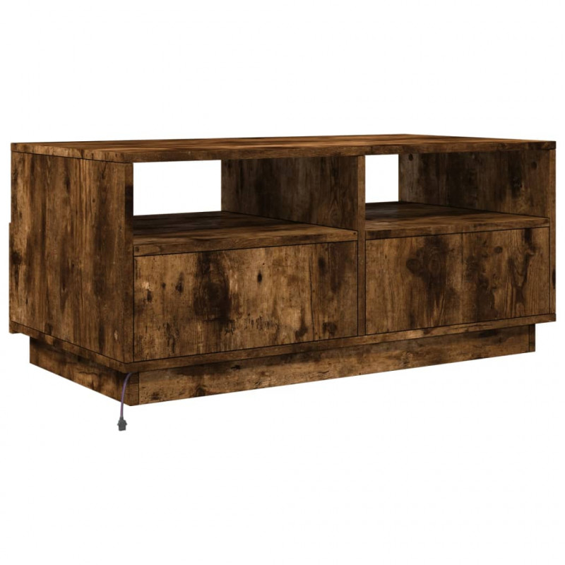 Stolik kawowy z oświetleniem LED, przydymiony dąb, 90x49x40 cm