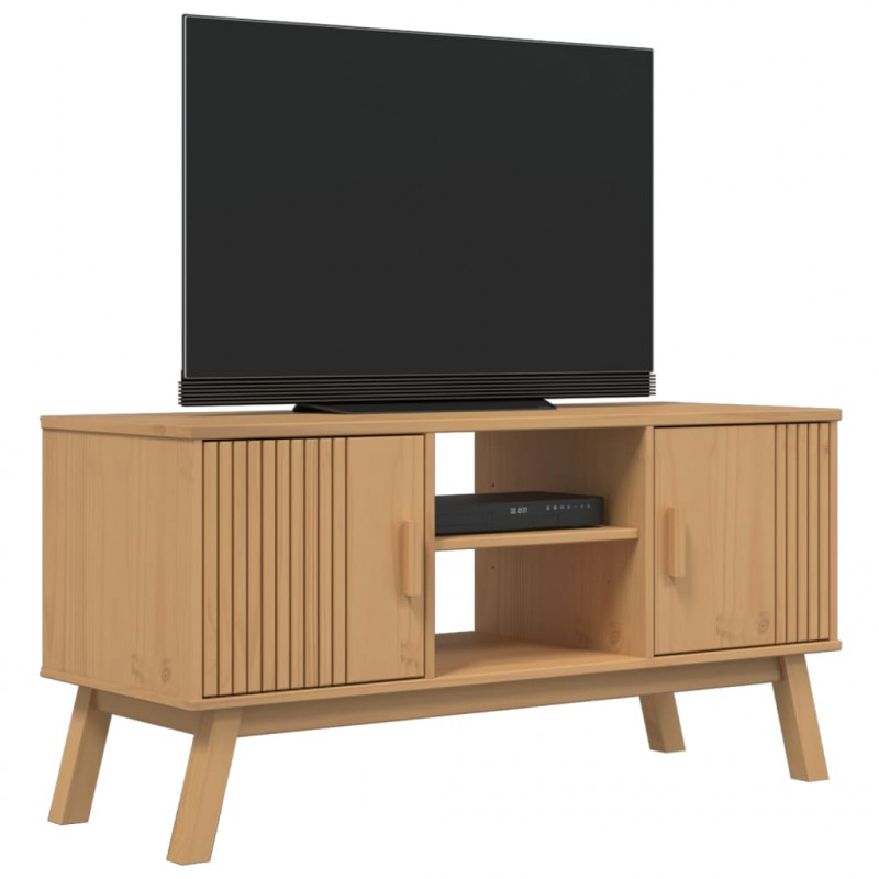 Szafka RTV OLDEN, brązowa, 114x43x57 cm, lite drewno sosnowe