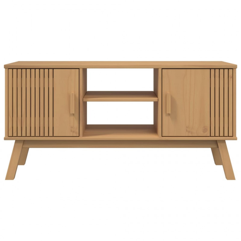 Szafka RTV OLDEN, brązowa, 114x43x57 cm, lite drewno sosnowe