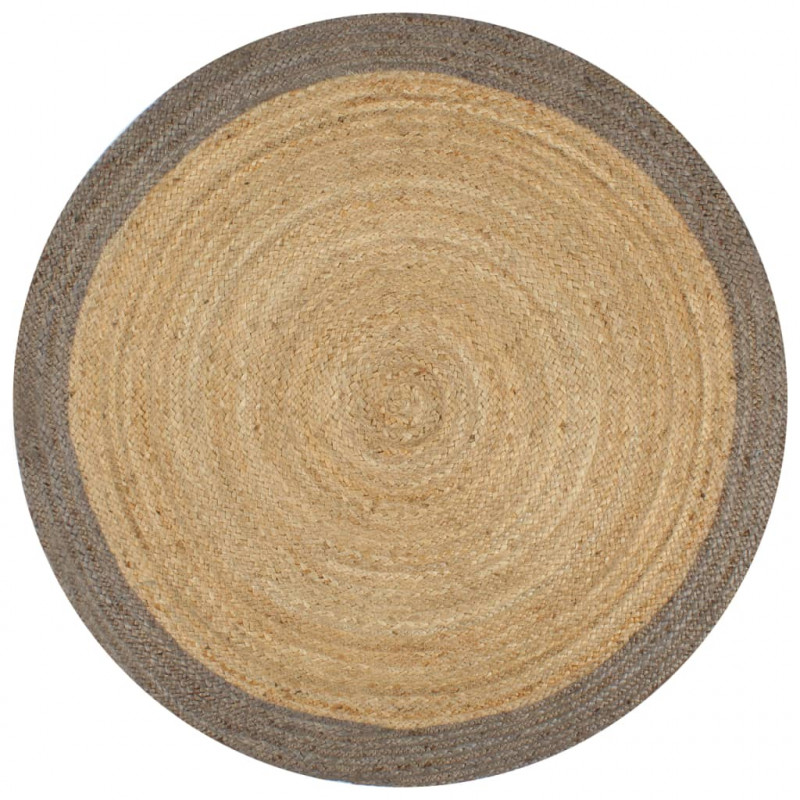 Ręcznie wykonany dywanik, juta, szara krawędź, 150 cm