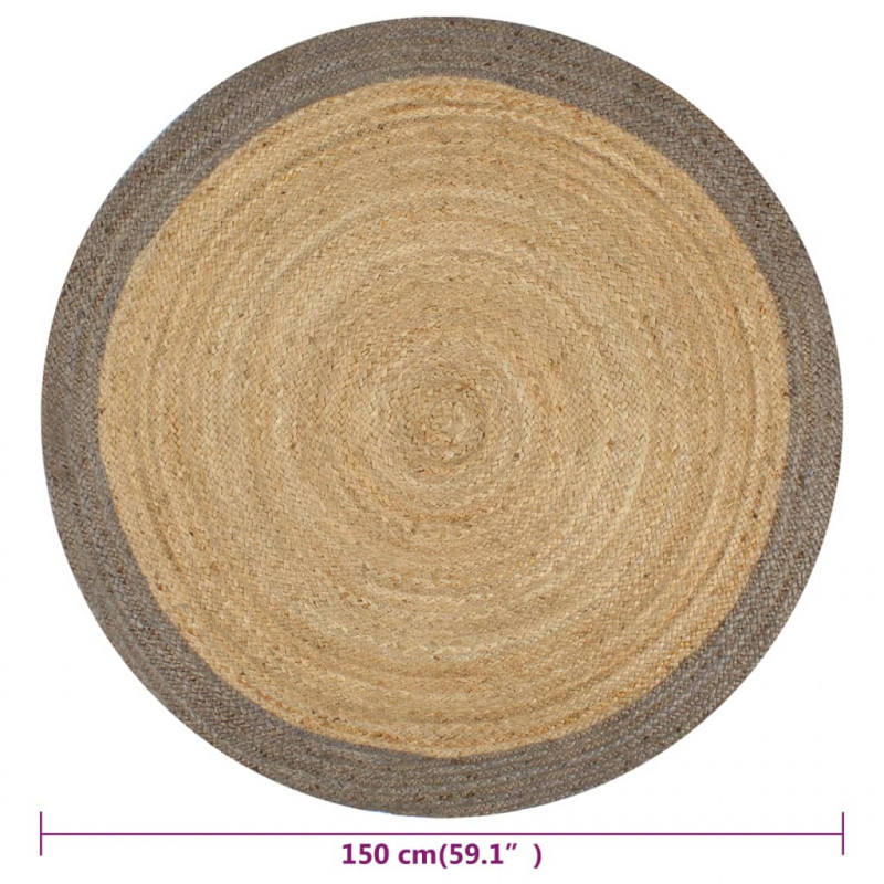 Ręcznie wykonany dywanik, juta, szara krawędź, 150 cm