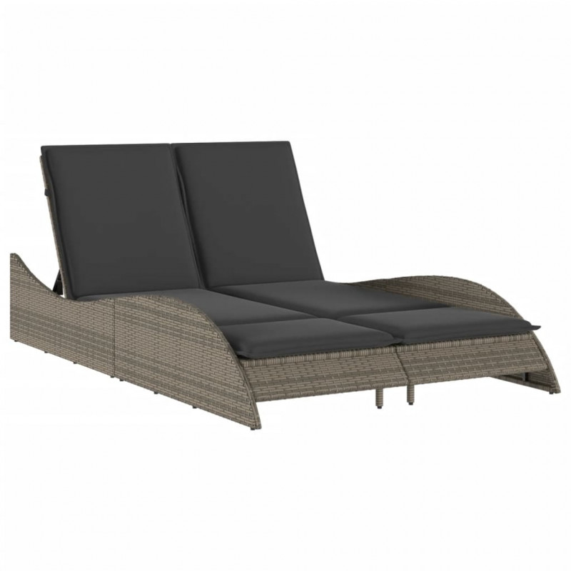 Leżanka z poduszkami, szara, 114x205x73 cm, polirattan