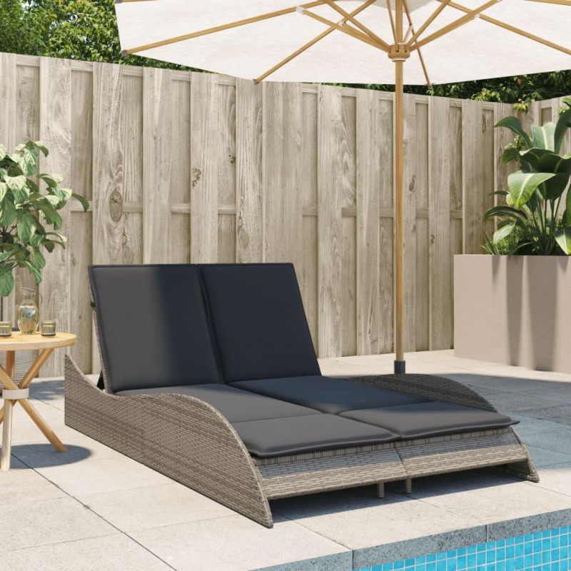 Leżanka z poduszkami, szara, 114x205x73 cm, polirattan