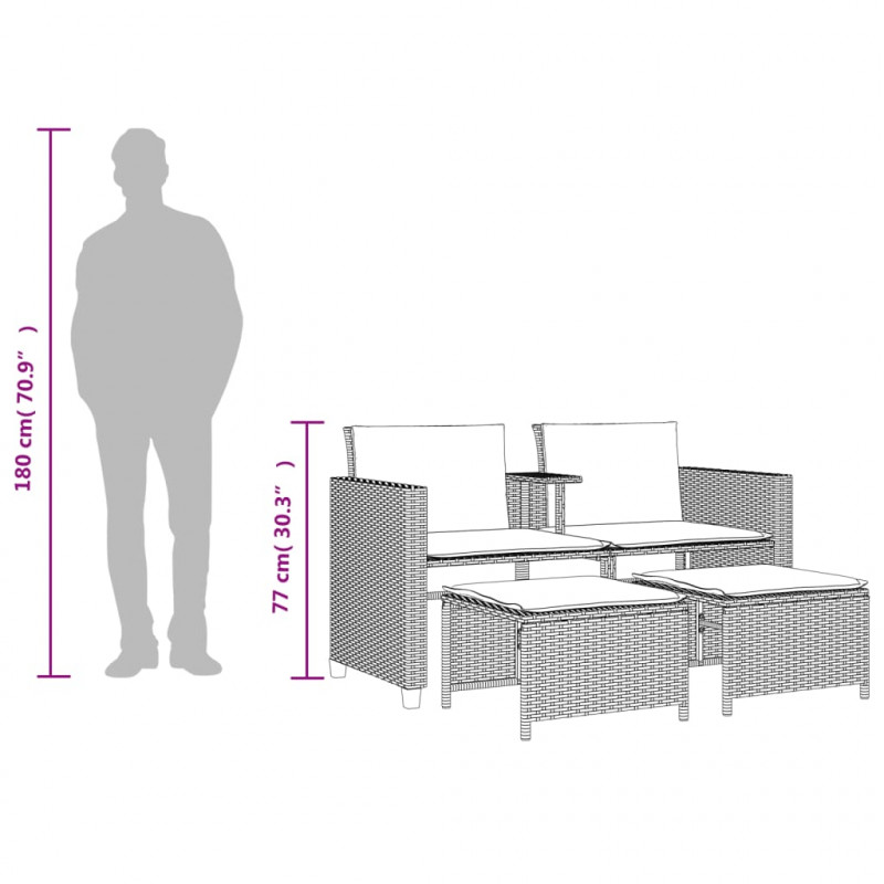 2-os. sofa ogrodowa ze stolikiem i stołkami, beżowa, polirattan