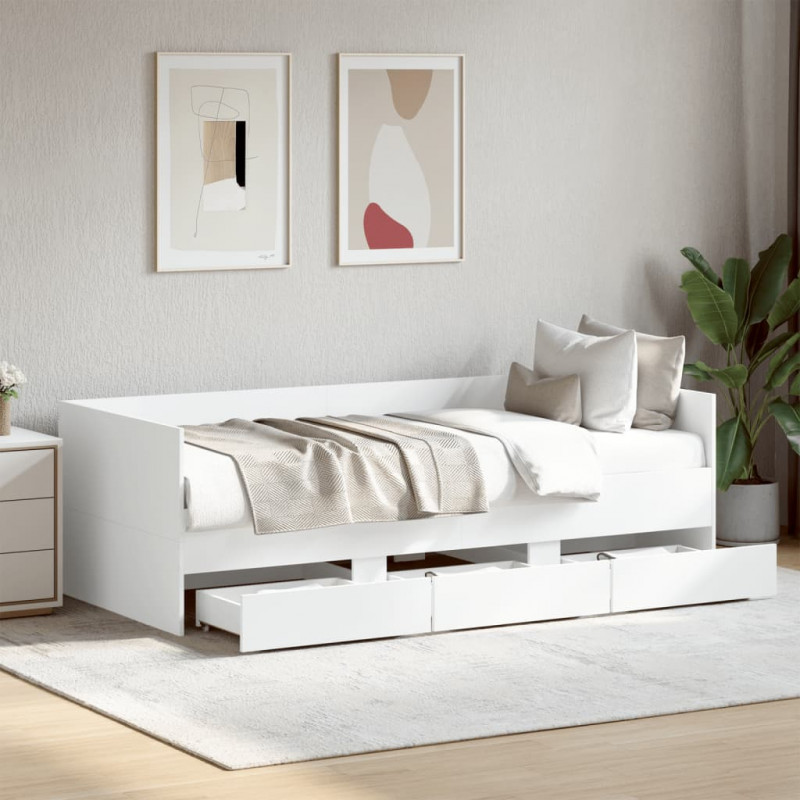 Łóżko dzienne z szufladami, bez materaca, białe, 100x200 cm