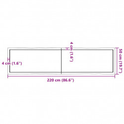 Blat, ciemnobrązowy 220x50x(2-6)cm drewno z naturalną krawędzią