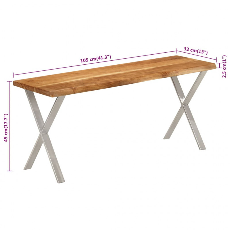 Ławka z naturalną krawędzią drewna, 105 cm, drewno akacjowe