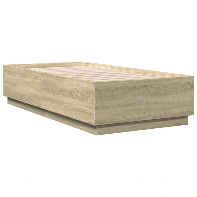 Rama łóżka z LED, dąb sonoma, 75x190cm, materiał drewnopochodny