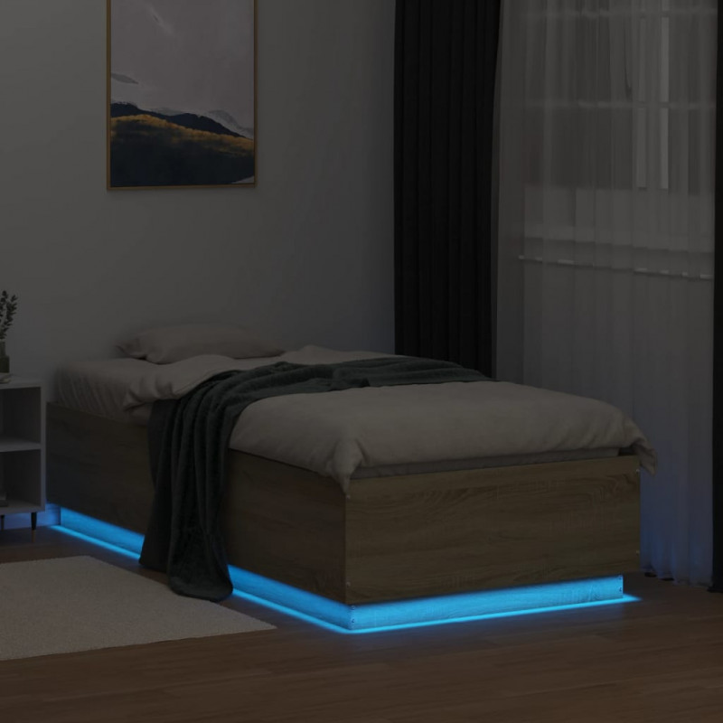 Rama łóżka z LED, dąb sonoma, 75x190cm, materiał drewnopochodny