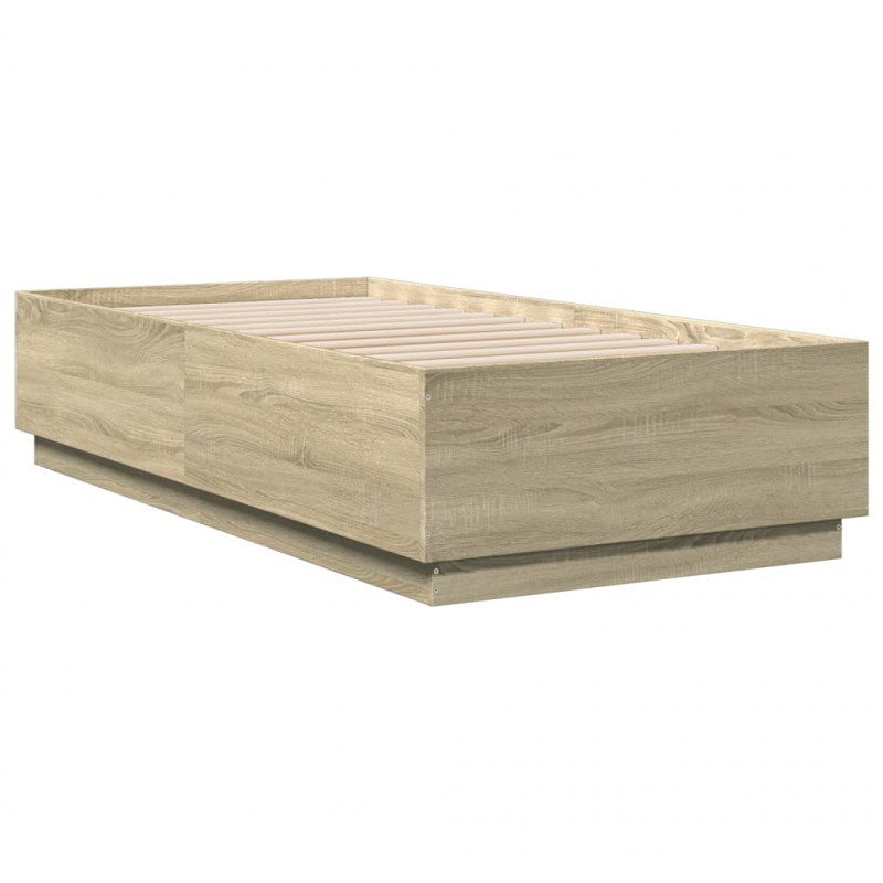 Rama łóżka z LED, dąb sonoma, 90x190cm, materiał drewnopochodny