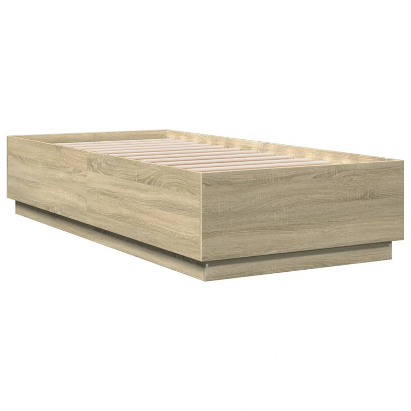 Rama łóżka z LED, dąb sonoma, 90x200cm, materiał drewnopochodny