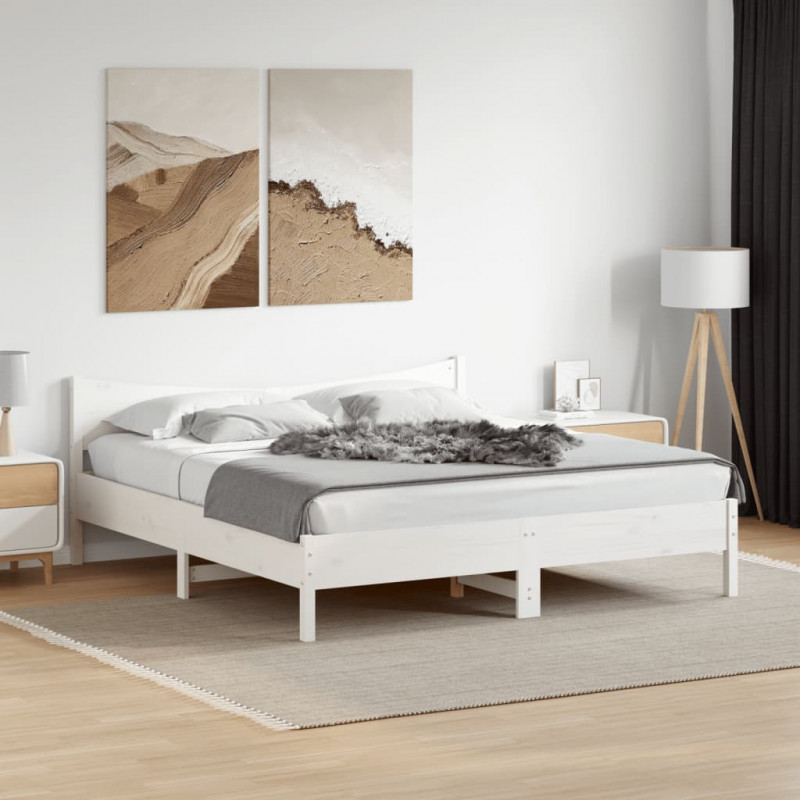 Łóżko bez materaca, białe, 200x200 cm, lite drewno sosnowe
