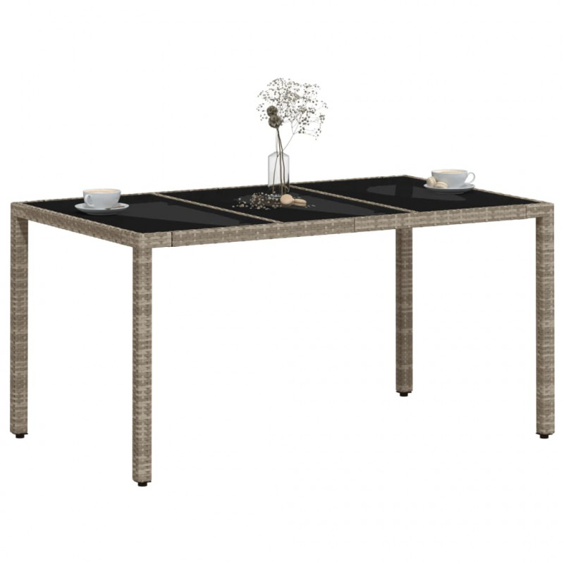 Stół ogrodowy ze szklanym blatem, szary 150x90x75 cm, rattan PE