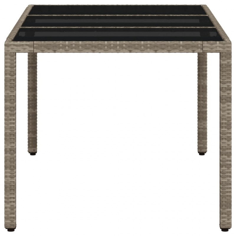 Stół ogrodowy ze szklanym blatem, szary 150x90x75 cm, rattan PE