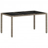 Stół ogrodowy ze szklanym blatem, szary 150x90x75 cm, rattan PE