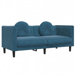 Sofa 2-osobowa z poduszkami, niebieska, aksamit