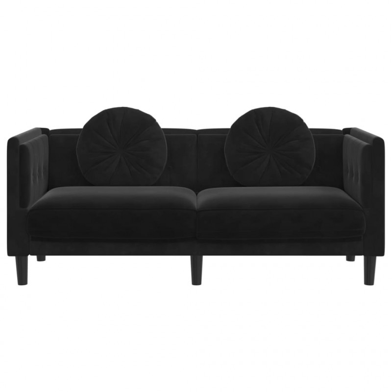 Sofa 2-osobowa z poduszkami, czarna, aksamit