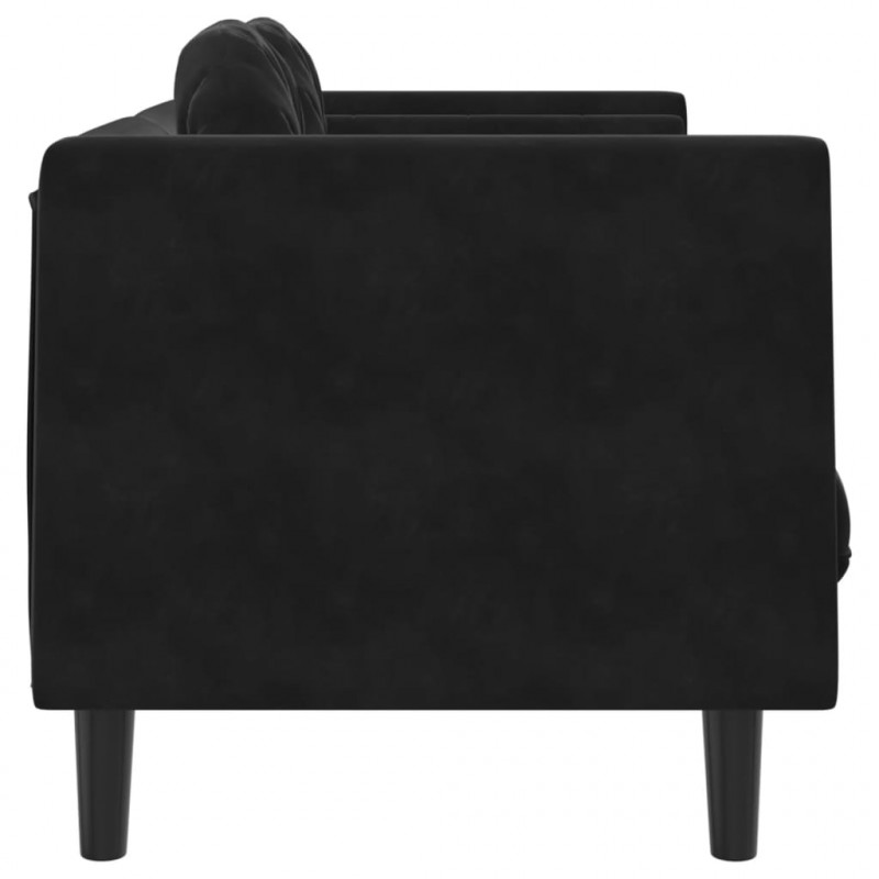 Sofa 2-osobowa z poduszkami, czarna, aksamit