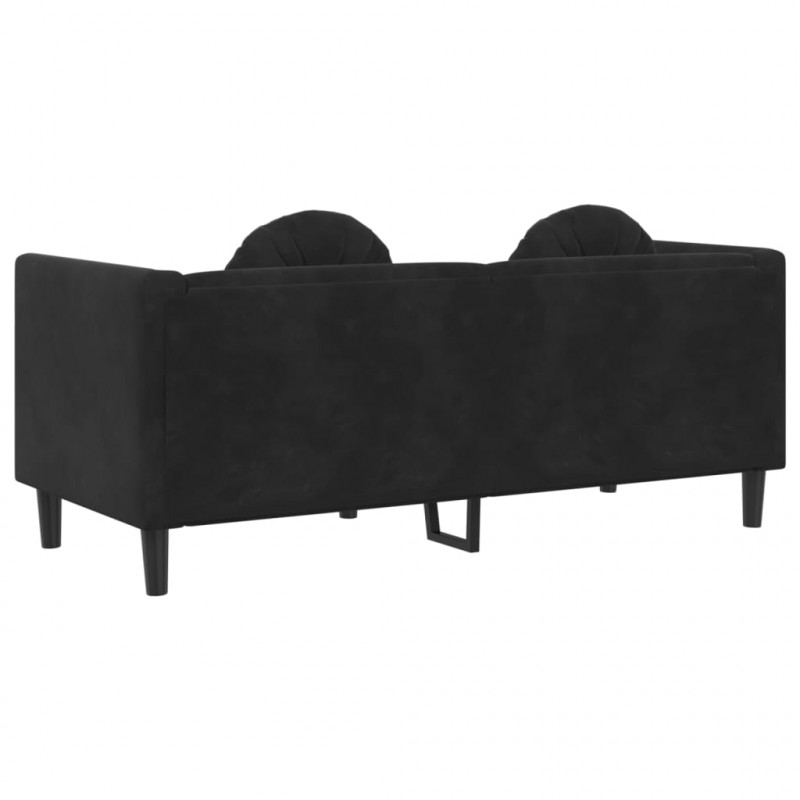 Sofa 2-osobowa z poduszkami, czarna, aksamit