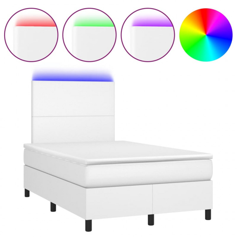 Łóżko kontynentalne z materacem i LED, białe, 120x190 cm