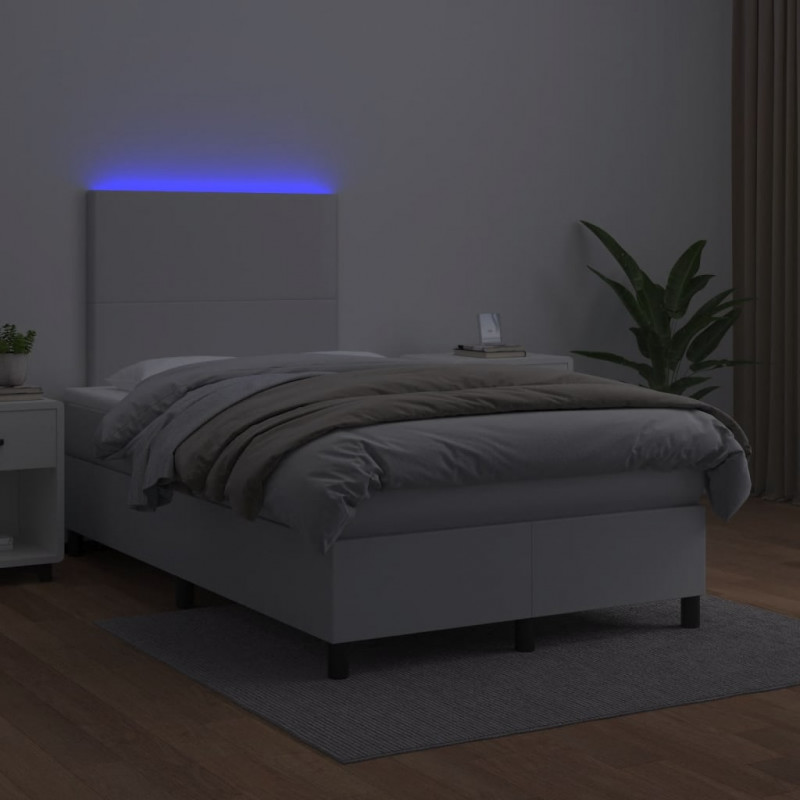 Łóżko kontynentalne z materacem i LED, białe, 120x190 cm
