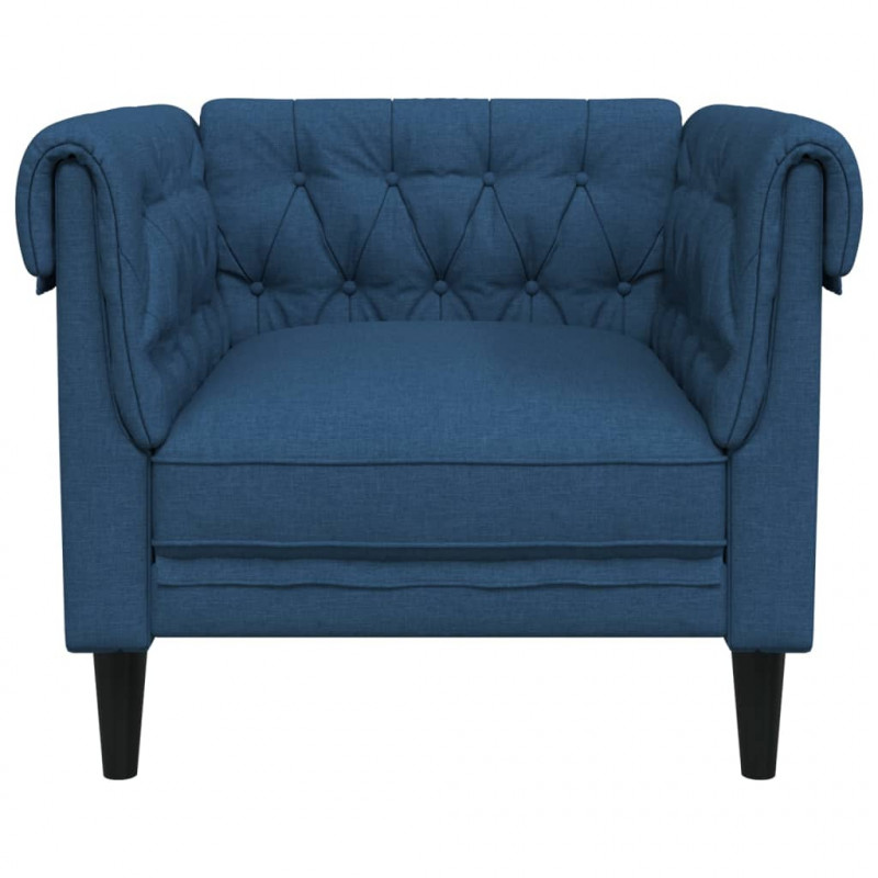 Fotel Chesterfield, niebieski, obity tkaniną
