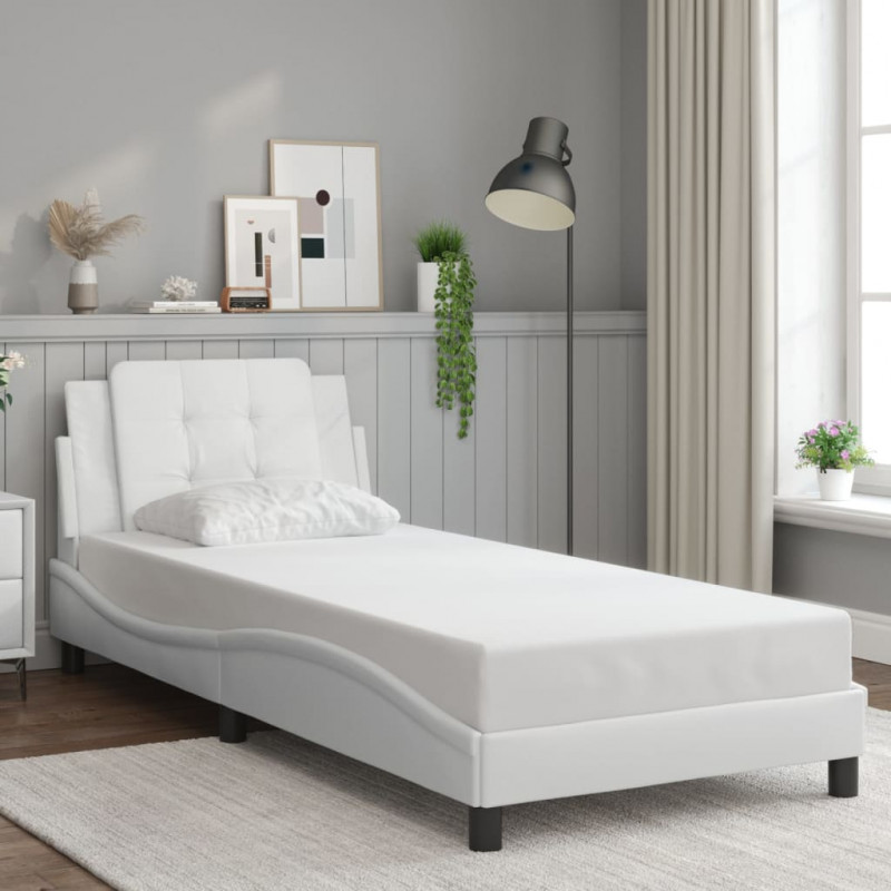 Rama łóżka z LED, biała, 100x200 cm, sztuczna skóra