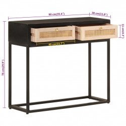 Stolik konsolowy, czarny, 90x30x76 cm, drewno mango i żelazo