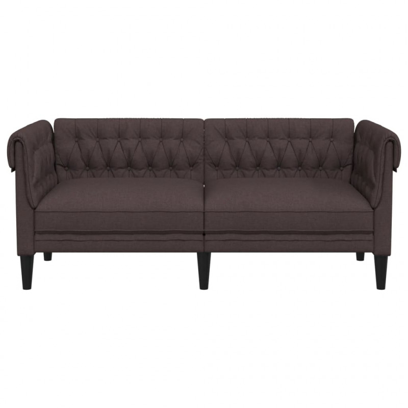 Sofa Chesterfield, dwuosobowa, ciemnobrązowa, obita tkaniną