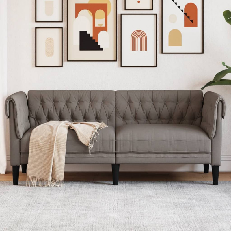 Sofa Chesterfield, dwuosobowa, kolor taupe, obita tkaniną