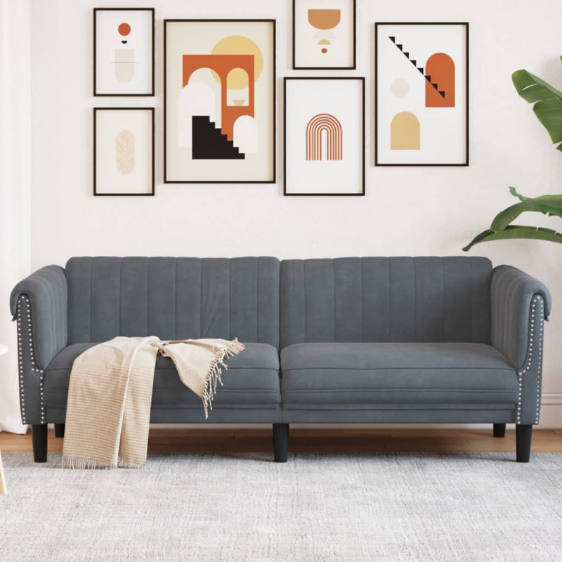 Sofa 3-osobowa, ciemnoszara, tapicerowana aksamitem