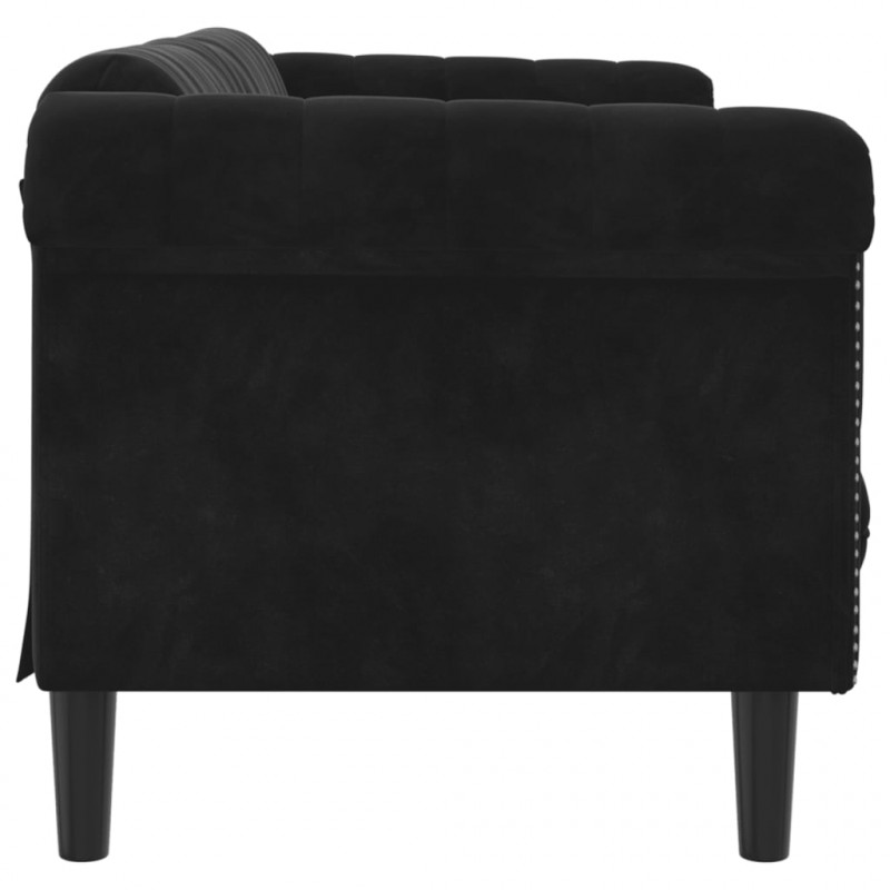 Sofa 3-osobowa, czarna, tapicerowana aksamitem