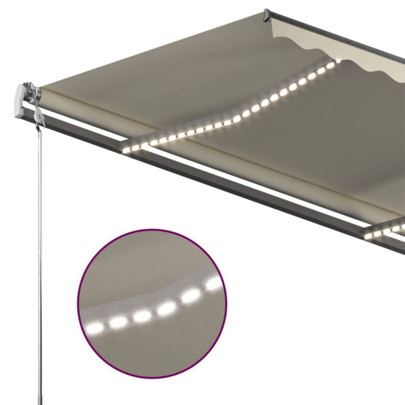Ręcznie zwijana markiza z LED, 450 x 300 cm, kremowa