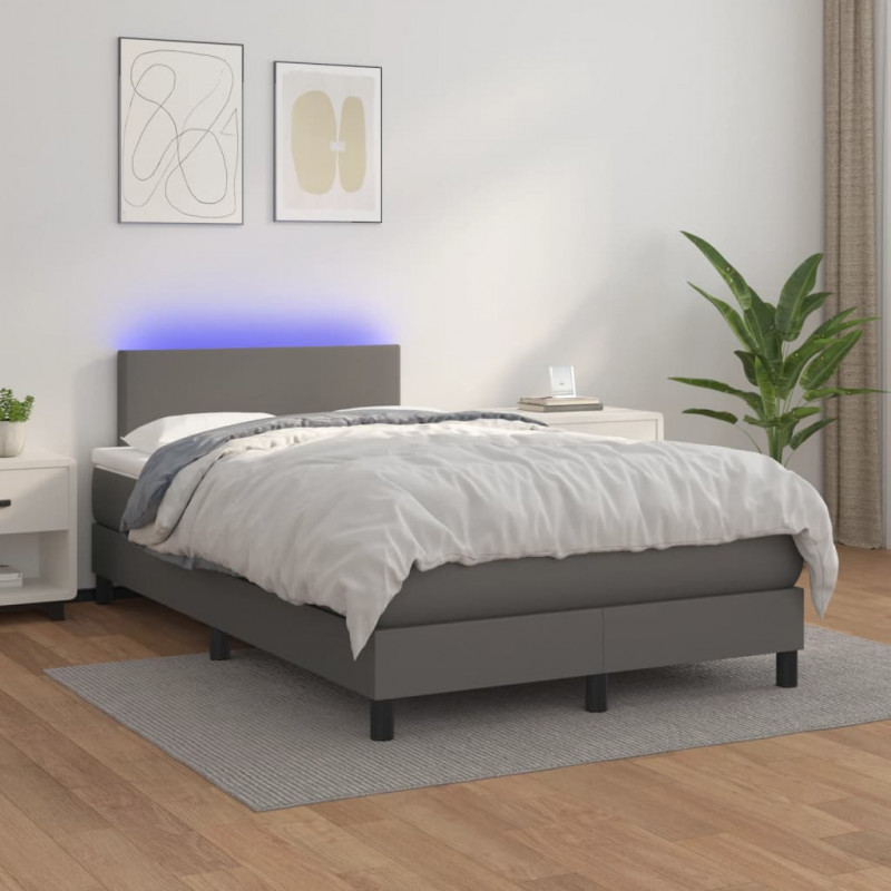 Łóżko kontynentalne z materacem i LED, szare, 120x190 cm