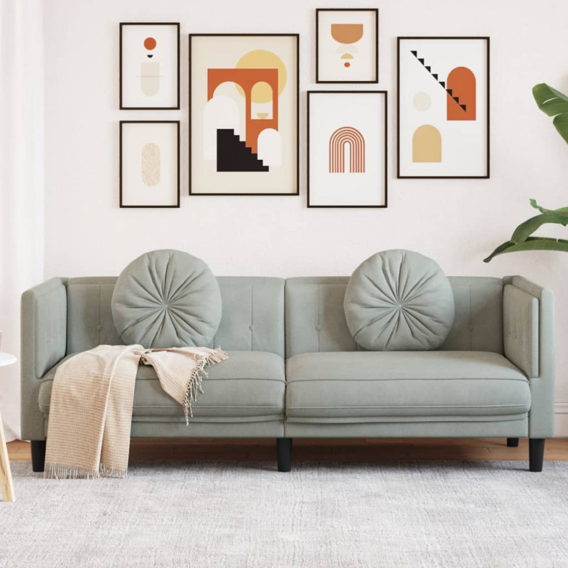 Sofa 3-osobowa z poduszkami, jasnoszara, aksamit