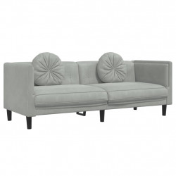Sofa 3-osobowa z poduszkami, jasnoszara, aksamit