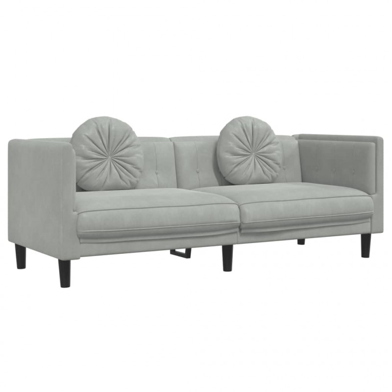 Sofa 3-osobowa z poduszkami, jasnoszara, aksamit