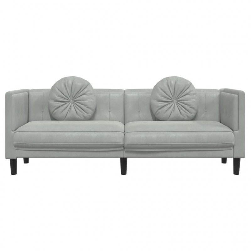 Sofa 3-osobowa z poduszkami, jasnoszara, aksamit
