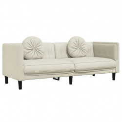 Sofa 3-osobowa z poduszkami, kremowa, aksamit