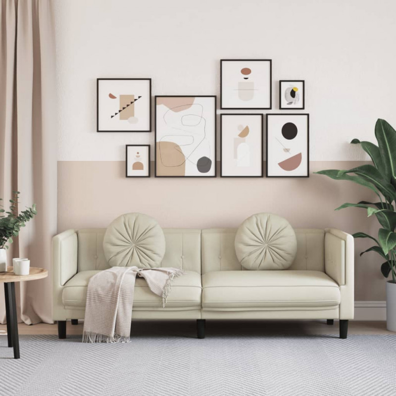 Sofa 3-osobowa z poduszkami, kremowa, aksamit