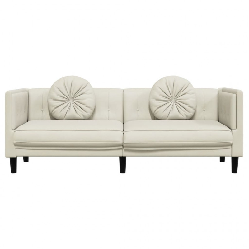 Sofa 3-osobowa z poduszkami, kremowa, aksamit