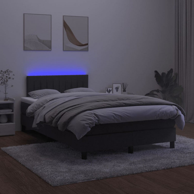 Łóżko kontynentalne z materacem i LED, czarne, 120x190 cm