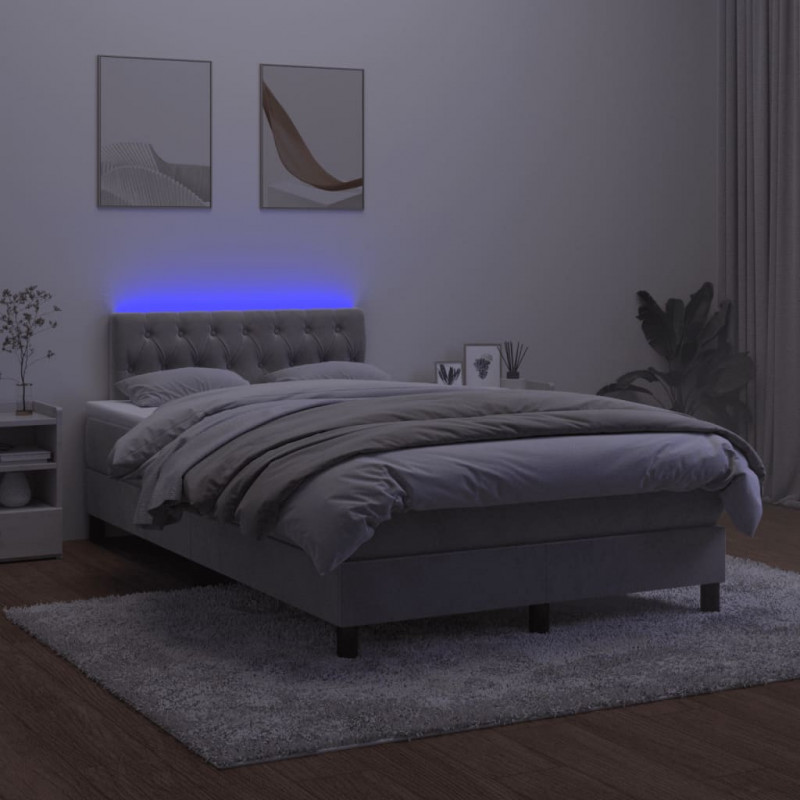 Łóżko kontynentalne z materacem i LED, jasnoszare, 120x190 cm