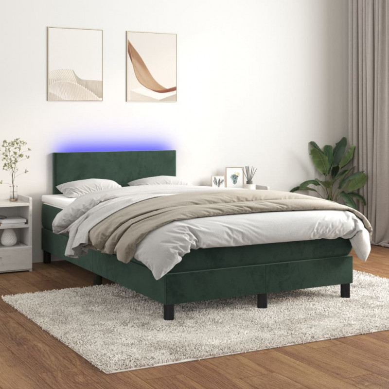 Łóżko kontynentalne z materacem i LED, ciemna zieleń, 120x190cm