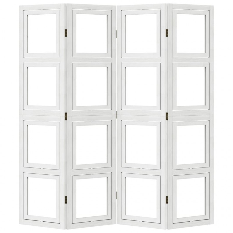 Parawan pokojowy, 4-panelowy, biały, lite drewno paulowni