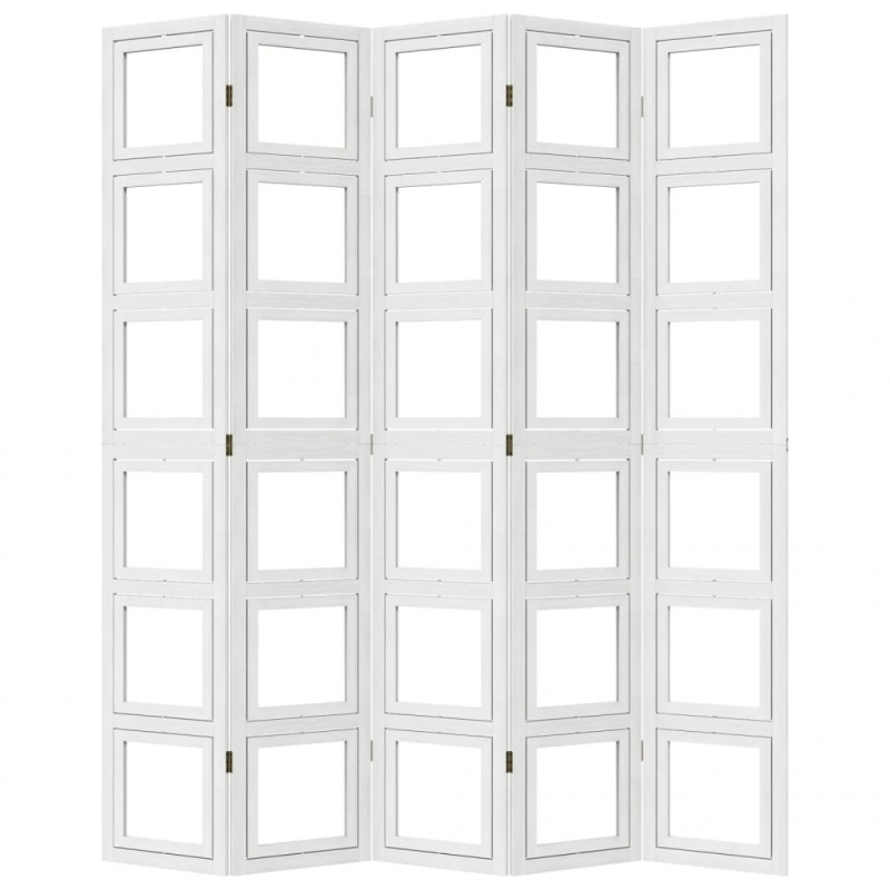 Parawan pokojowy, 5-panelowy, biały, lite drewno paulowni