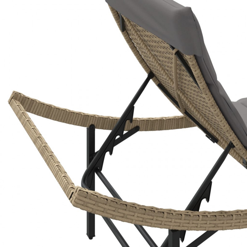 Leżak z poduszką, beżowy, 55x199x50 cm, polirattan